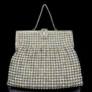 Vintage Old Hollywood Glam Sparkling Clear Prong Set Rhinestone Purse